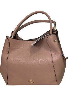 Nine West Etta Carryall Blush Pebbled Faux Leather Shoulder Bag Dbl Handles Gold